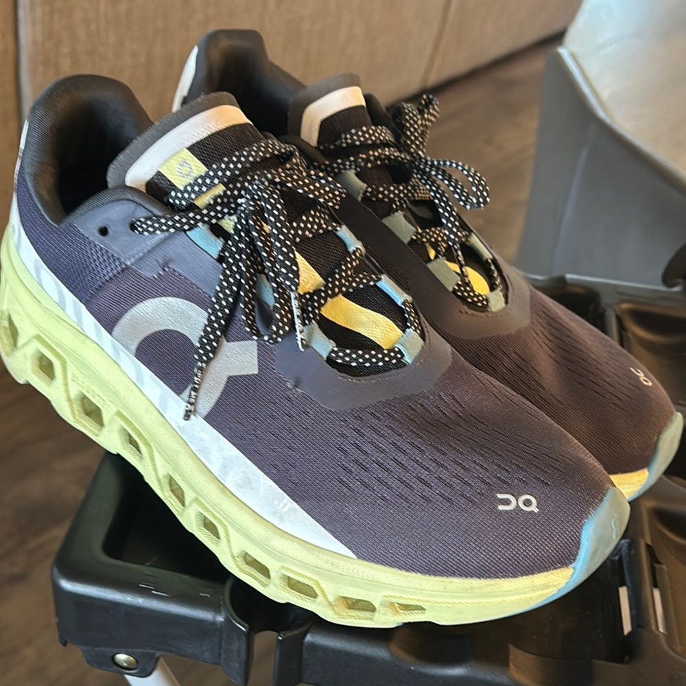 On Running Gray and Yellow Sneakers